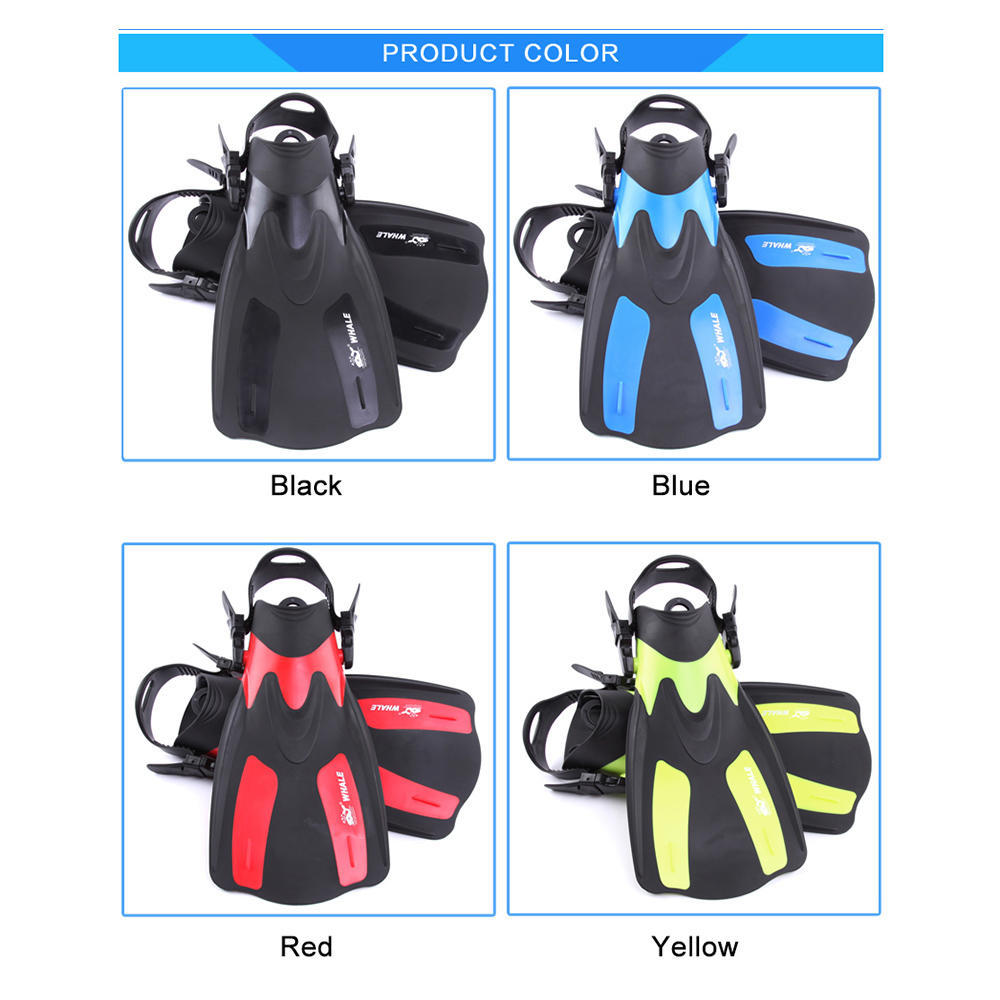WHALE Adult Short Snorkeling Swim Fins Flippers with Adjustable Heel Water Sports