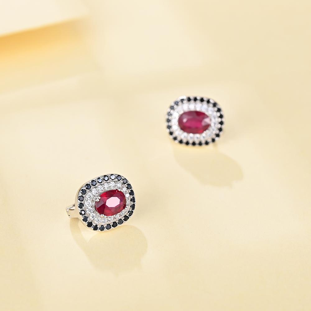 925 Sterling Silver Light Luxury Fashion Natural Filled Ruby Earrings for Women's & Lady Fine Jewelry Birthday Party Gift