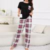 Женский клетчатый пижамный комплект с принтом, мягкая и удобная футболка с круглым вырезом, эластичные шорты и штаны для дома, одежда для сна, домашняя одежда