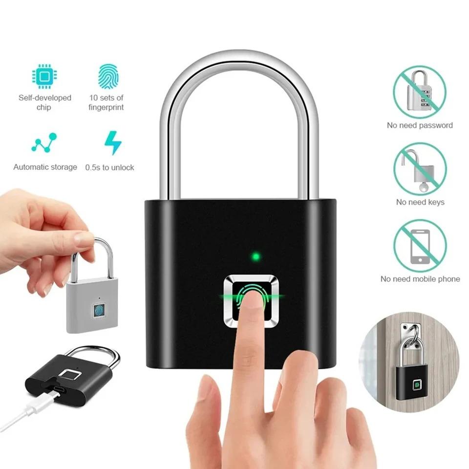 Бесключевой USB Перезаряжаемый Замок с Отпечатком Пальца Умный Дом Навесной Замок Водонепроницаемый Замок для Двери Быстрая Разблокировка Портативный Противоугонный Навесной Замок