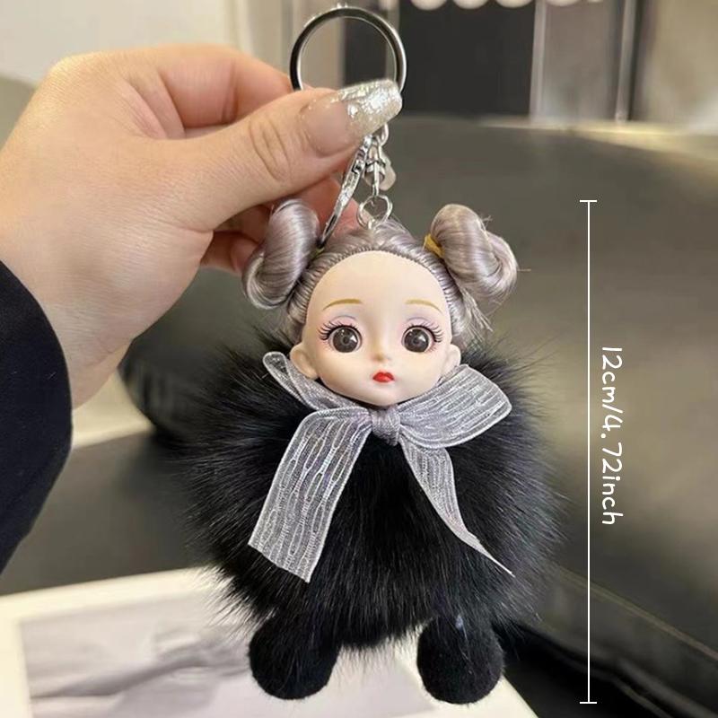 Cute Pompom Keychain Plush Ball Keyring Doll Pendant Key Holder Chain For Car Key Ring