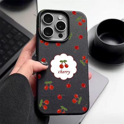 Чехол из мягкой противоударной матовой кожи с вишневым узором для iPhone 16 Pro 15 14 13 12 Pro Max 11