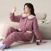 Пижама женская зимняя бархатная трехслойная утолщенная тканая чистый хлопок с хлопковой подкладкой осень-зима для мамы среднего возраста стеганая куртка домашняя одежда