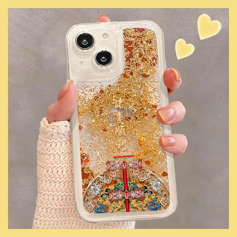 Бог богатства подойдет для Apple 16 Promax Прозрачный чехол для мобильного телефона Iphone15 Праздничный зыбучий песок 14 Полное покрытие Anti-Fall 13