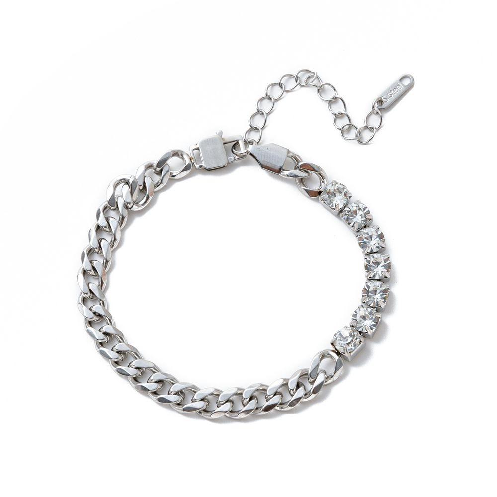 Metal Titanium Steel Bracelet Elegant Rhinestone Bracelet Luxury Cuban Zirconia Necklace Gifts
