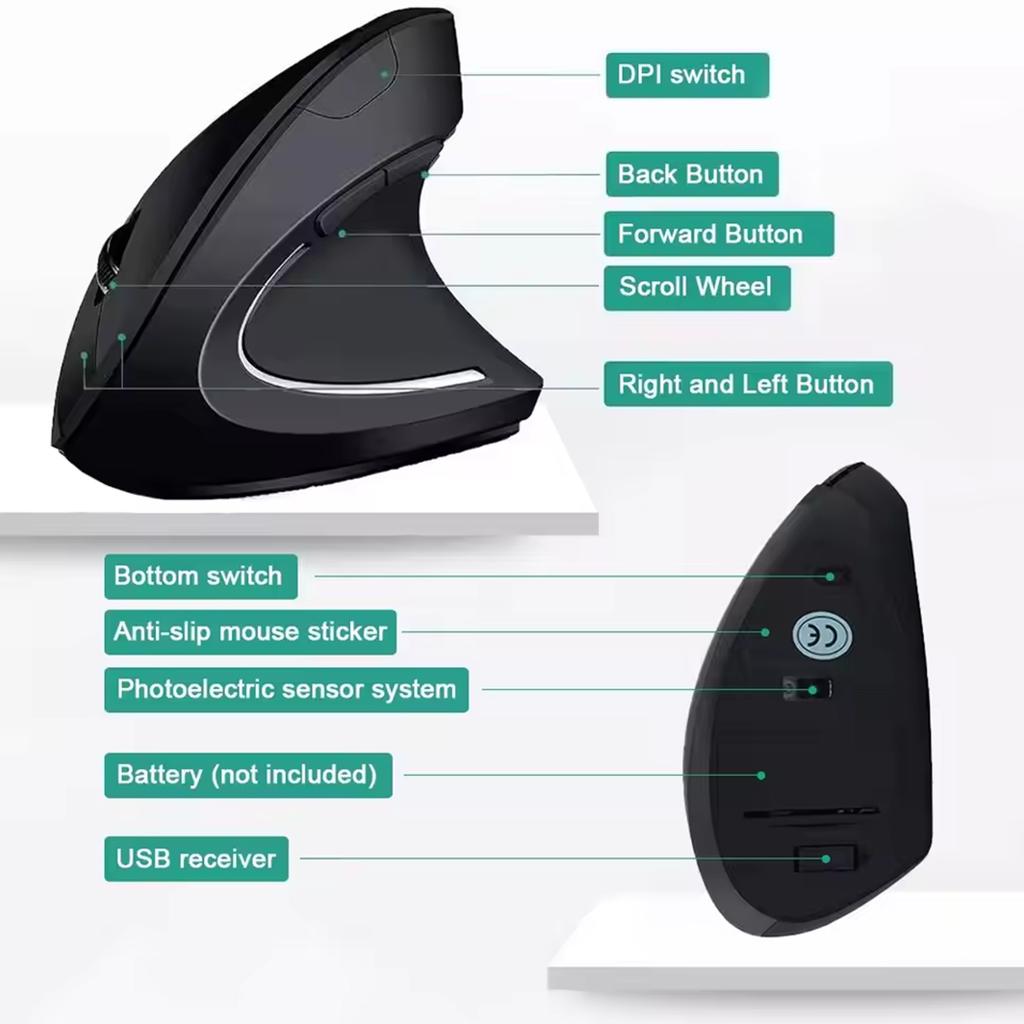 Новая беспроводная 2.4G Bluetooth мышь Вертикальная эргономичная Проводные оптические мыши DPI 800/1200/1600 Ноутбук ПК Компьютер Настольный Аксессуары