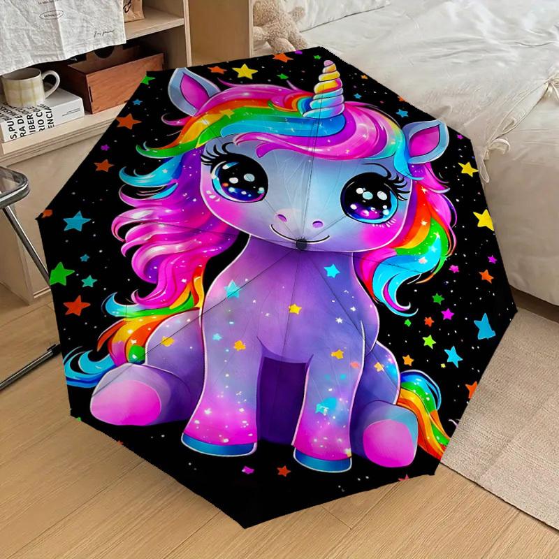 1PC Unicorn Starry Umbrella-8-Rib Reinforced Portable Folding Travel Suitable for All Seasons Outdoor Daily Use -J0406