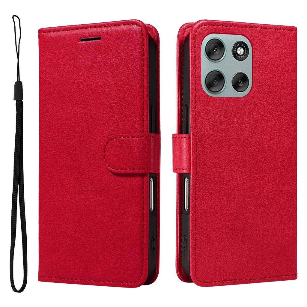 For Motorola Moto G56 5G Leather Wallet Case with Strap Solid Color Phone Stand Cover