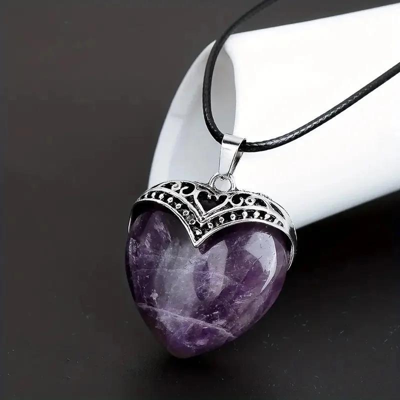 Сердечки Кристаллы Натуральный Камень Ожерелья Кулоны Женские Аметисты Кристаллическая Целебная Цепочка Сердечко Кулон из Натурального Камня