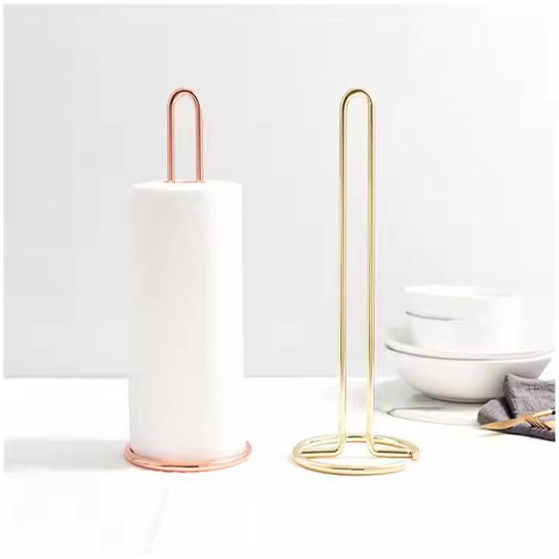 Metal Paper Towel Holder Stand Modern Minimalist Countertop Dispenser for Kitchen Dining Table Elegant Gold Rose Gold Finish