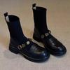 Ruodan~ Academy Style Round Head Thin Boots Women'S Socks Boots Autumn And Winter Heightening Thick-Soled Loafer Short Boots Elastic Boots