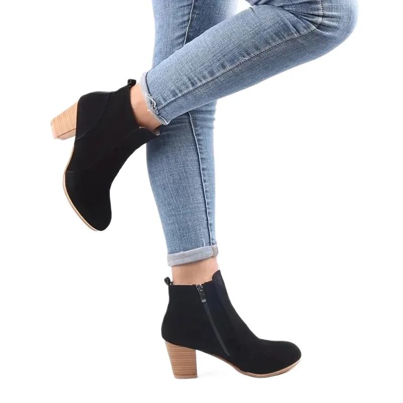 2024 Women's Shoes Ankle Women's Boots Retro Modern Boots Women Sewing Round Toe Chunky Heels Side Zip Plus Size Ladies Shoes
