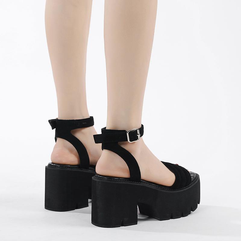 Gdgydh Женские сандалии на высокой платформе из искусственной замши, обувь с открытой спиной на массивном каблуке с открытым носком, пряжкой на щиколотке и ремешком, вечерние туфли
