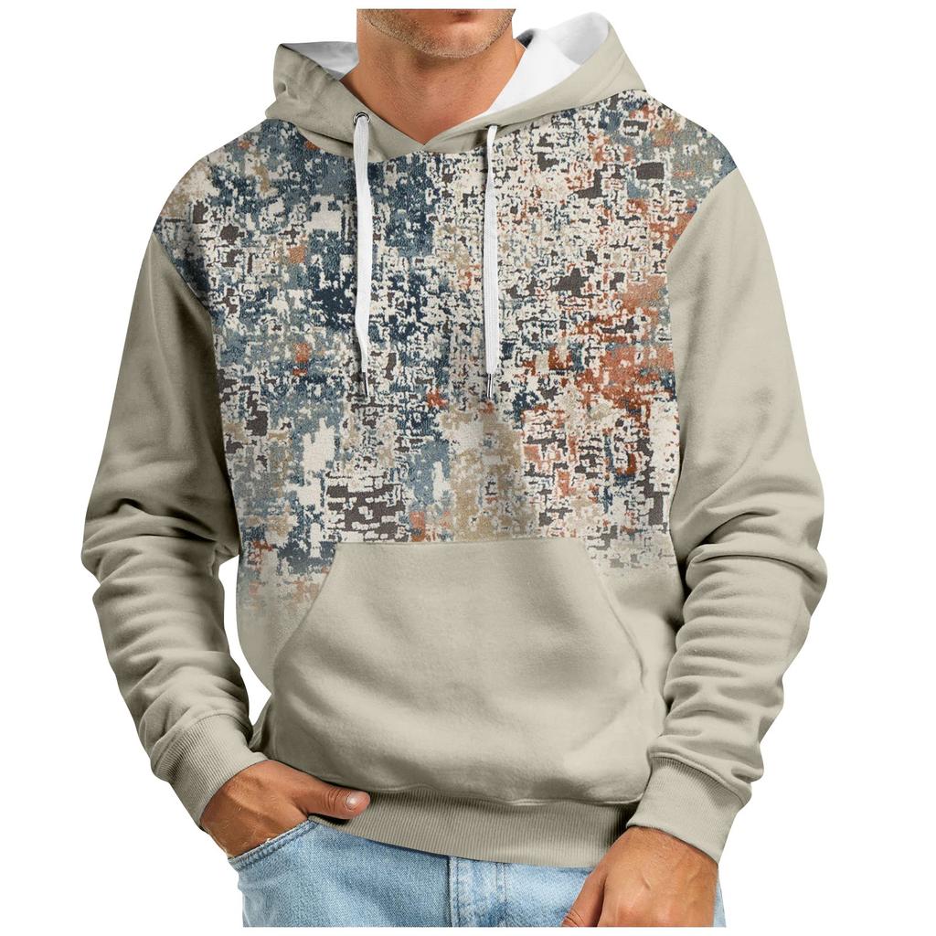 Осенний мужской свитер с большим капюшоном и цифровым принтом, новый большой базовый свитер