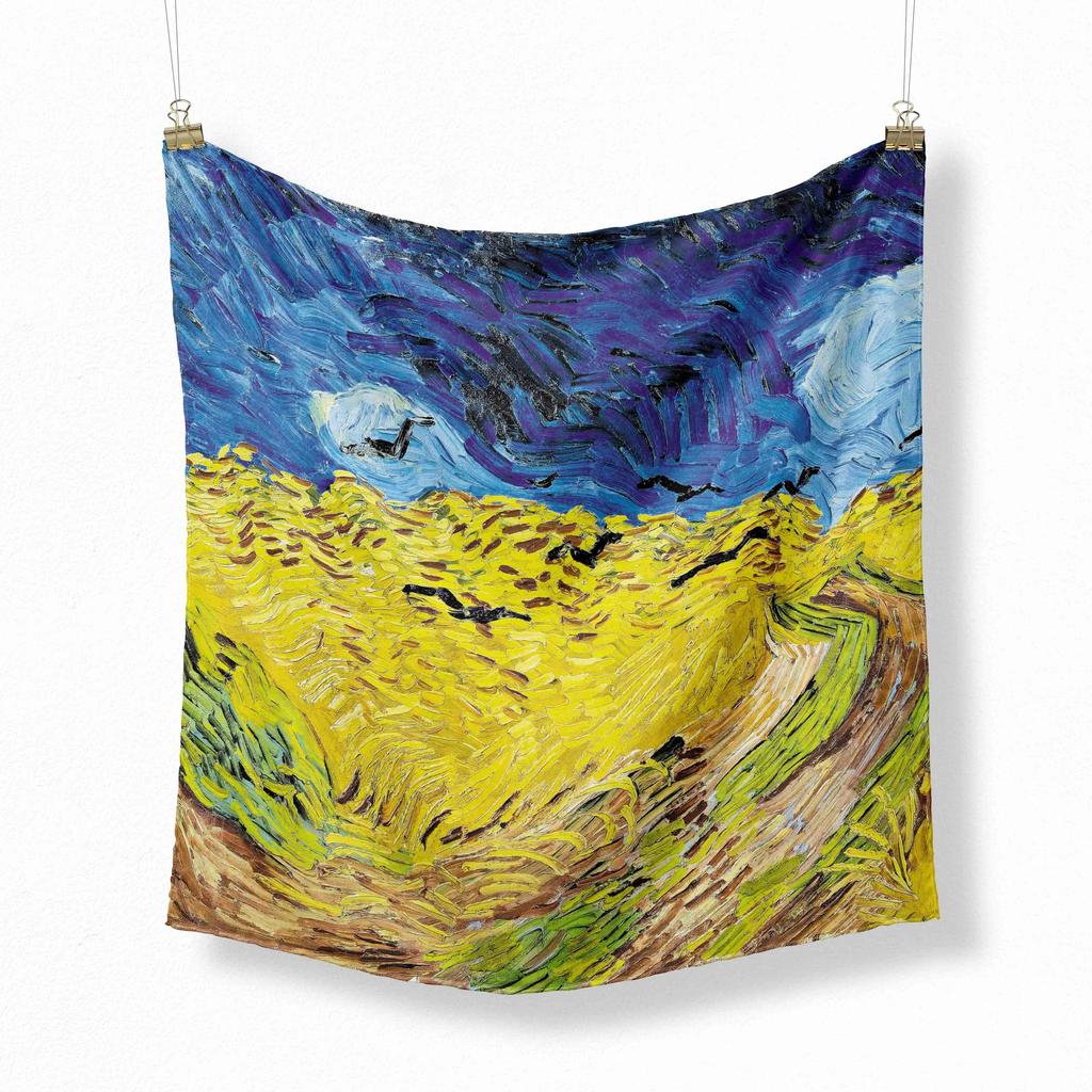 70cm Flower Oil Painting New Spring Winter Silk Scarf Men Luxury Brand Designer Fashion Scarves Plaid for Women Scarf