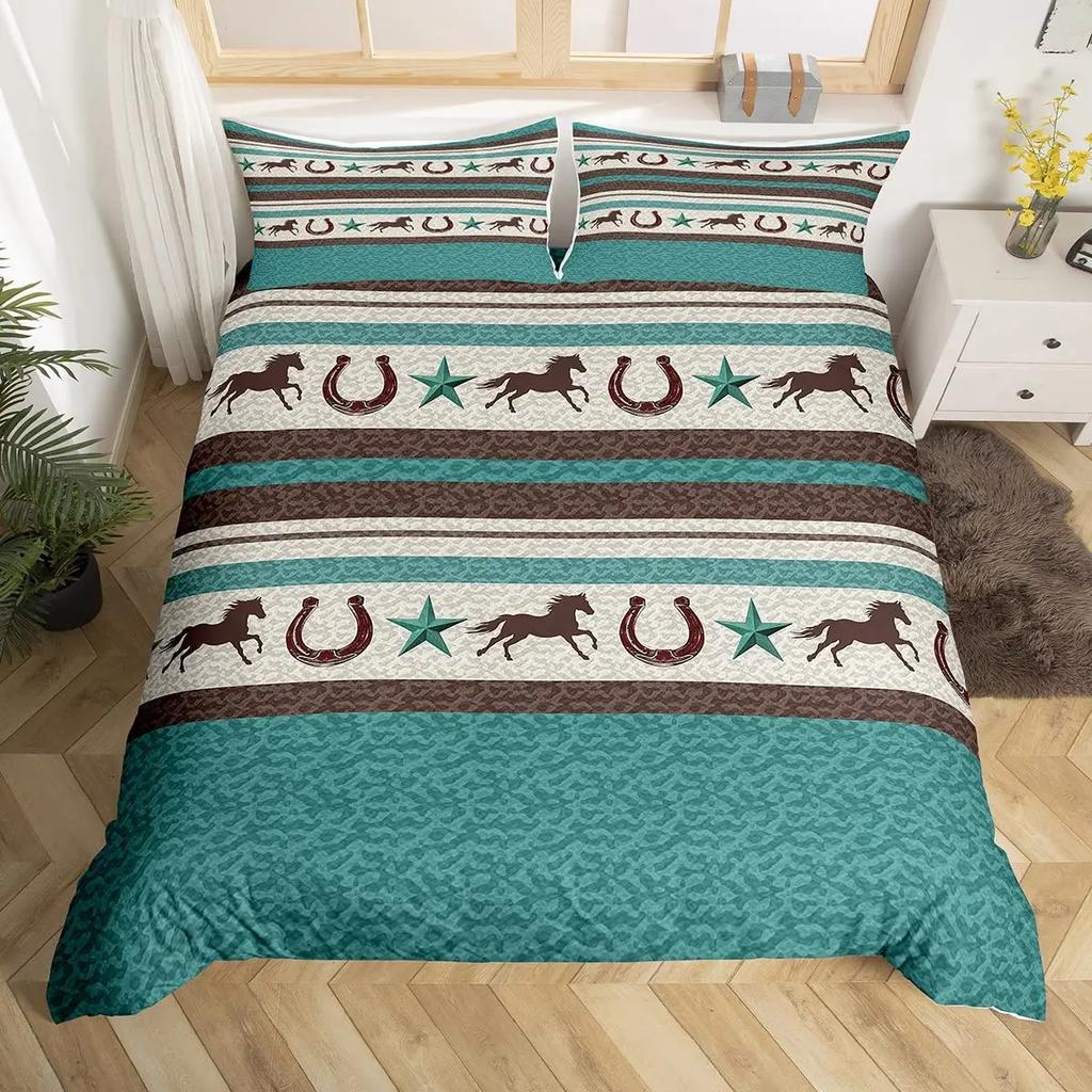 Horseshoe Duvet Covers for Teens Adults Queen Size Quilt Covers Lightweight Down Room Decor 2 Pillowcases 1 Duvet Cover No Quilt
