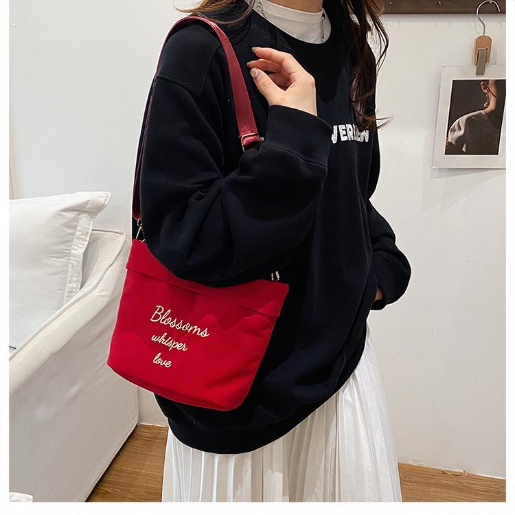 2025 Women's Fashion Canvas Embroidered Tote - Casual Crossbody Small Bucket Bag