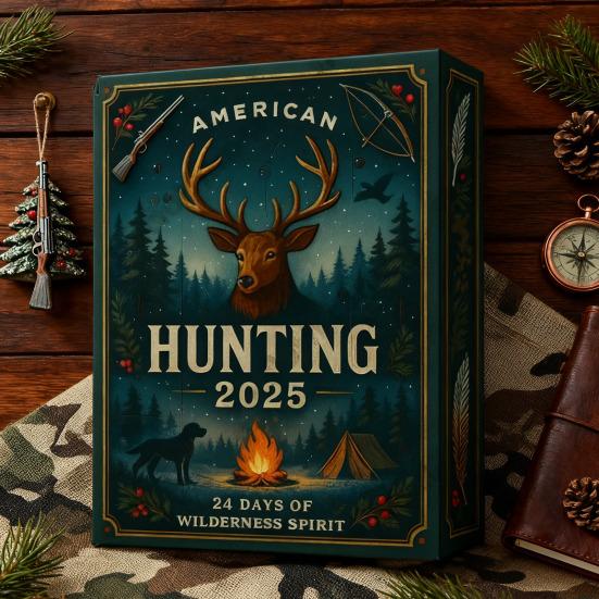 Американский охотничий адвент-календарь 2025 24 дня до Рождества с 2D сюрпризами на охотничью тематику и мини-амулетами для выживания