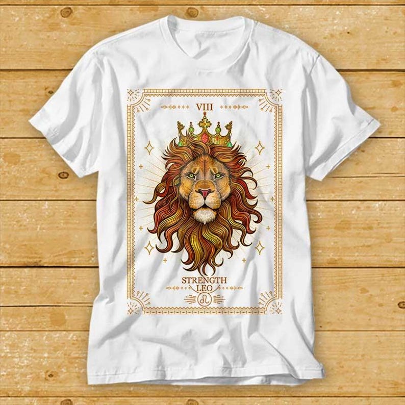 230 Gsm 100% Cotton Zodiac Leo Lion Tarot Card Viii Strength Funny Gift Tee T Shirt 1965
