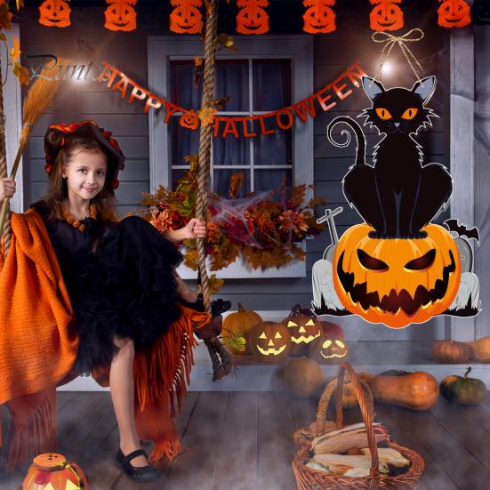 Счастливый Хэллоуин Дверной Знак Жуткая Тыква Призрак Летучая Мышь Скелет Крытый Открытый Передняя Дверь Настенное Украшение Добро пожаловать Дверная Табличка Домашние Праздничные Атрибуты