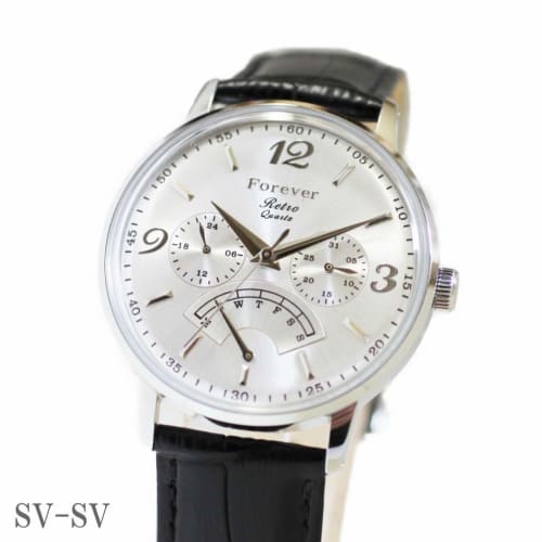 FOREVER Men's Retro Quartz Watch with Calendar, Day of the Week, Date, and 24-Hour Display. [Antique Design] Perfect for Business. FG-2030-SV-SV Leath