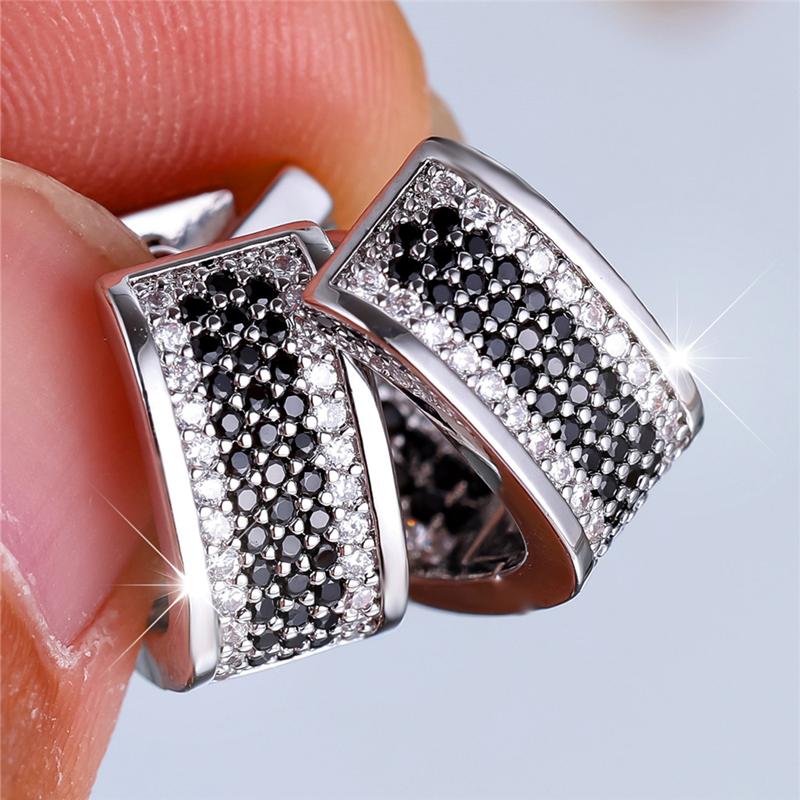 Simple Fashion Square Cubic Zirconia Hoop Earrings For Women Silver Color U Shape Earrings Trend Piercing Jewelry Gifts
