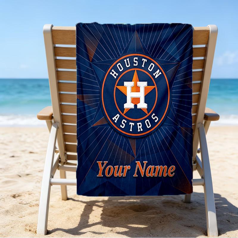 Custom Name Beach Towel Neon Lights Houston Logo Beach Towel, Soft Microfiber, Gift for Her/Him, Birthday, for Pool, Beach, Travel, Fan gifts