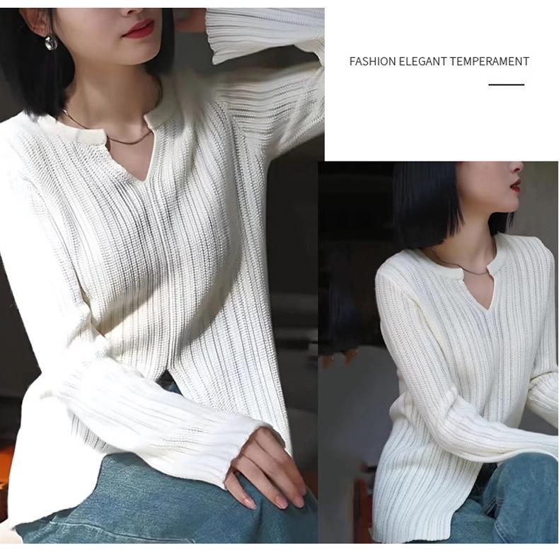 Women's Autumn/Winter Fine Wool Round Neck Hollow Stripe Long Sleeve Knitwear