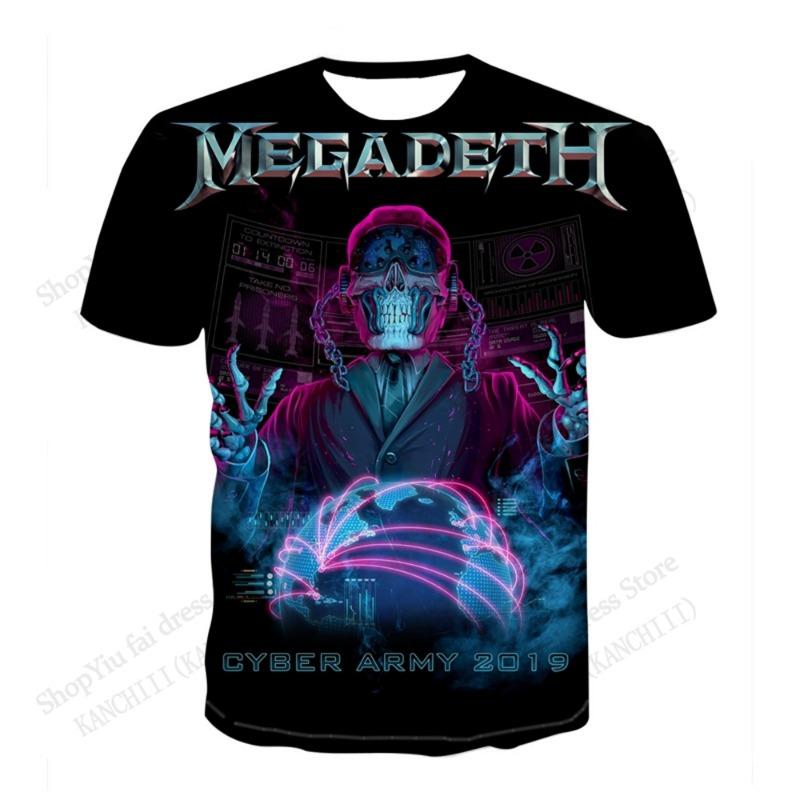 Новая футболка с 3D-принтом Megadeth, футболка для тура, мужская и женская, модная, хип-хоп, оверсайз, с коротким рукавом, детская одежда