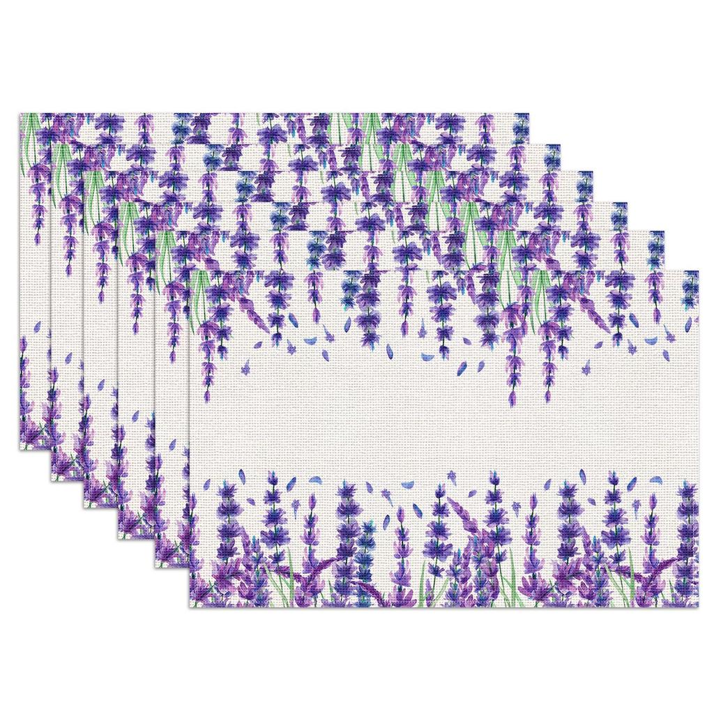Pink Cherry Spring Flower Placemats Set of 6,12x18 Inch Linen Place Mat Washable Stain Resistant Table Mats