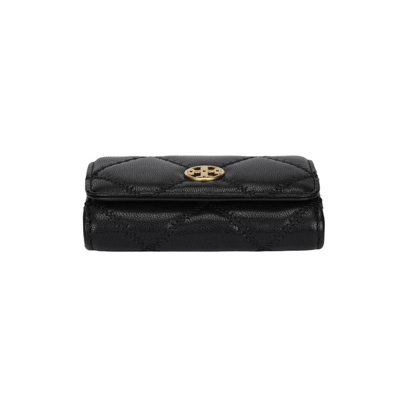 TORY BURCH Tangli Baiqi Willa Quilted Logo Snap Closure Leather Card Holder Regular Unisex Couple Style Black 150075-001-black