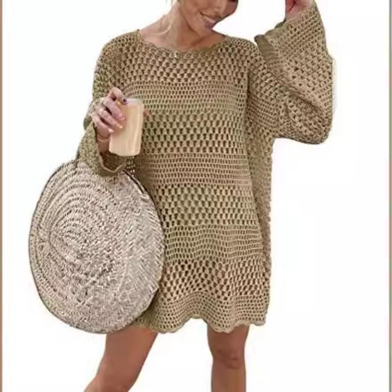 Женская летняя пляжная накидка с круглым вырезом и открытыми плечами, свободный повседневный трикотаж