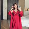 Sexy suspender women's nightgown two-piece set, spring and summer pure desire exquisite lace ice silk pajamas women's soft and comfortable