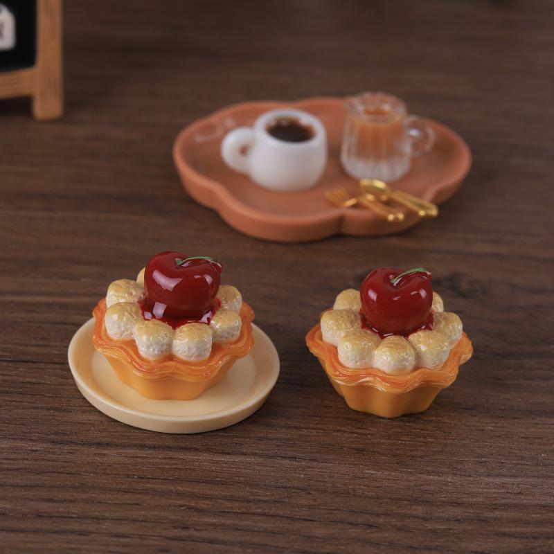 Cherry Cream Mousse Cake Miniature Food Toy Ornament for Dollhouses