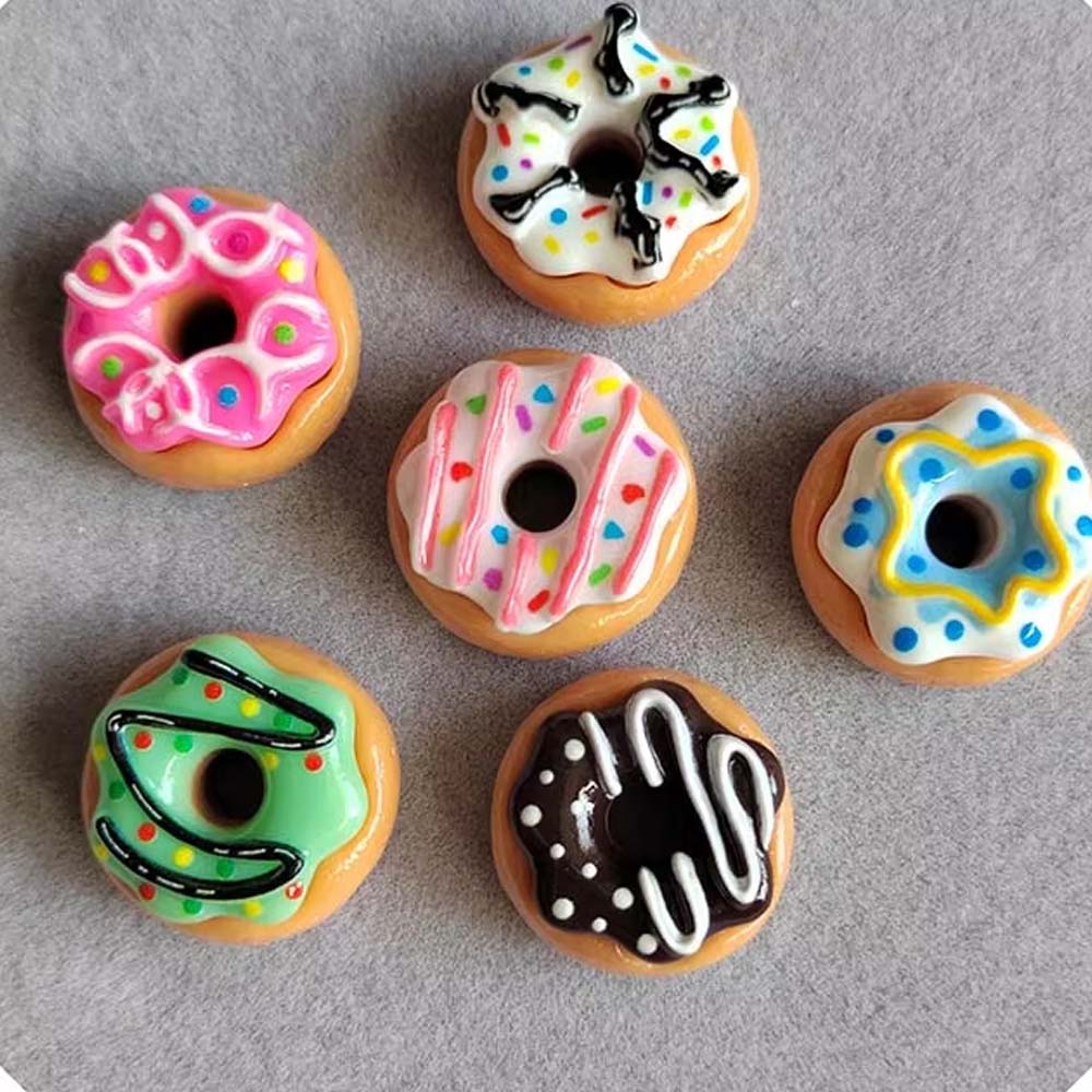 Kawaii Miniature Chocolate Donuts Resin Flat Back Simulation Food Donut Cabochon for Doll House DIY Scrapbooking