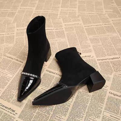 Модные женские ботильоны тренд готика прогулочные челси остроносые на толстом каблуке туфли для женщины уличные каблуки женские ботильоны для женщин