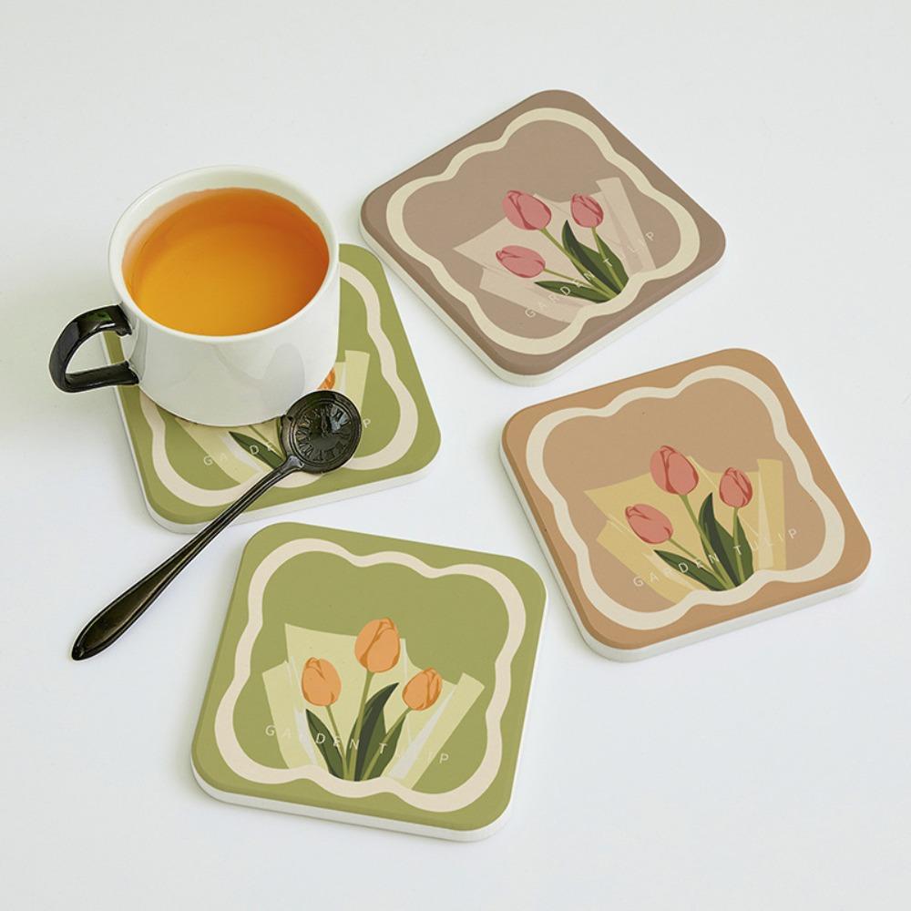 3PCS Anti-oil Heat Insulation Pad Non-slip Coffee Cup Pads Household Table Mat Tulip Coaster Office
