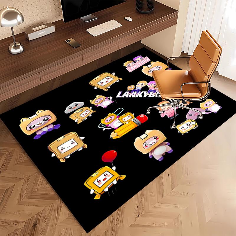 1pc Lankybox Foxy and Rocky Print Area Rug - Soft, Washable Non-Slip Indoor Mat, Living Room, Home Office Decorative Rug,Office Decorative