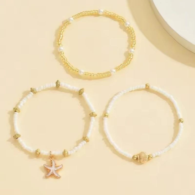 Богемный стиль Морская звезда Ракушка Миллебисер Цепочка на щиколотку Трехслойный набор Пляжный Элегантный Аксессуар для украшения ног