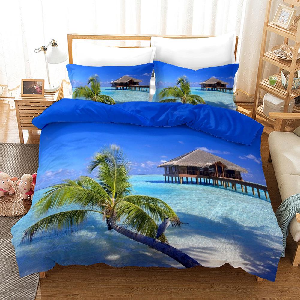 3D Hawaiian Vacation Style Bedding Sea View Down Duvet Covers Pillowcases 2/3pc King Queen Bed Duvet Covers Set, Home Textile Gifts
