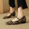 NEW Spring/Autumn Women Pumps Square Toe Chunky Heel Shoes Horsehair Leopard Shoes for Women Concise High Heel Buckle Mary Janes