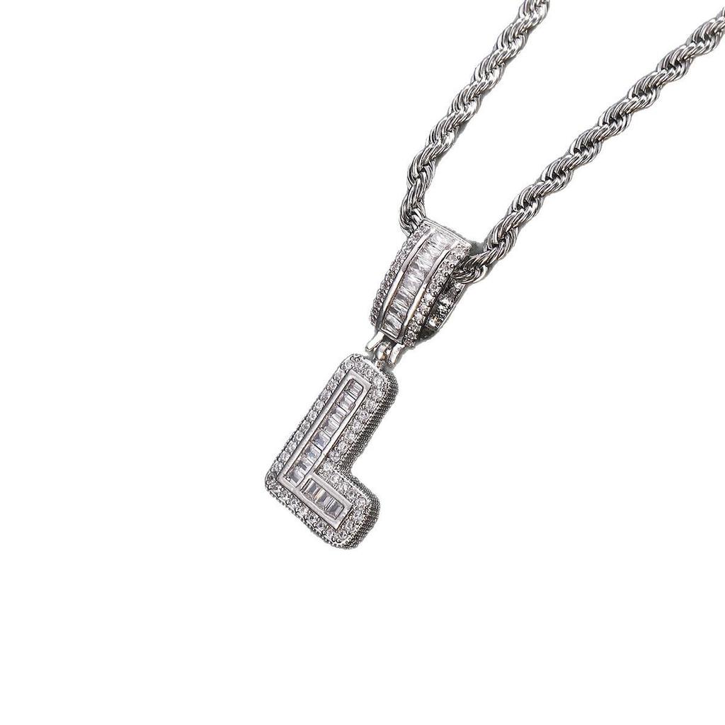Zircon Inlaid Rock Sugar Initial Pendant Necklace - European & American Hip-Hop Style