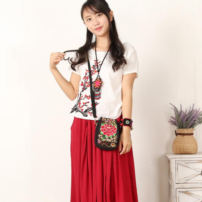 WTEMPO Женский дорожный кошелек для телефона, национальный холст, маленькие винтажные сумки на одно плечо с этнической вышивкой в ​​стиле бохо для женщин, дорожная сумка, сумки с цветочным принтом