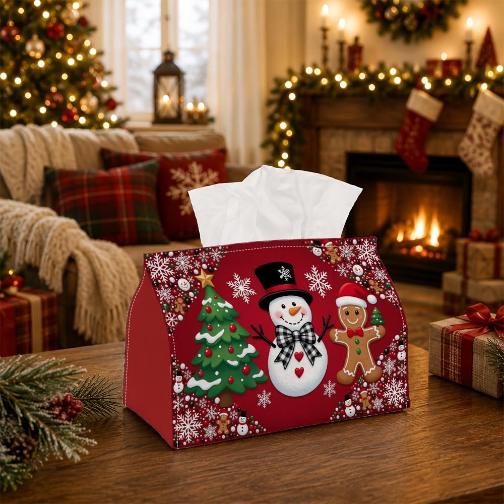 1pc Classic Holiday Festive Tissue Box - Multi-functional Christmas Napkin Dispenser, Available Made of Durable Polyester, Decorated with Snowman Pine