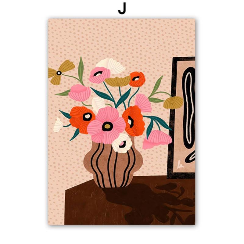 Бохо Мода Девушка Ваза с цветами Иллюстрация Настенное искусство Холст Живопись Абстрактный Постер и Принты Картины для Декора Гостиной