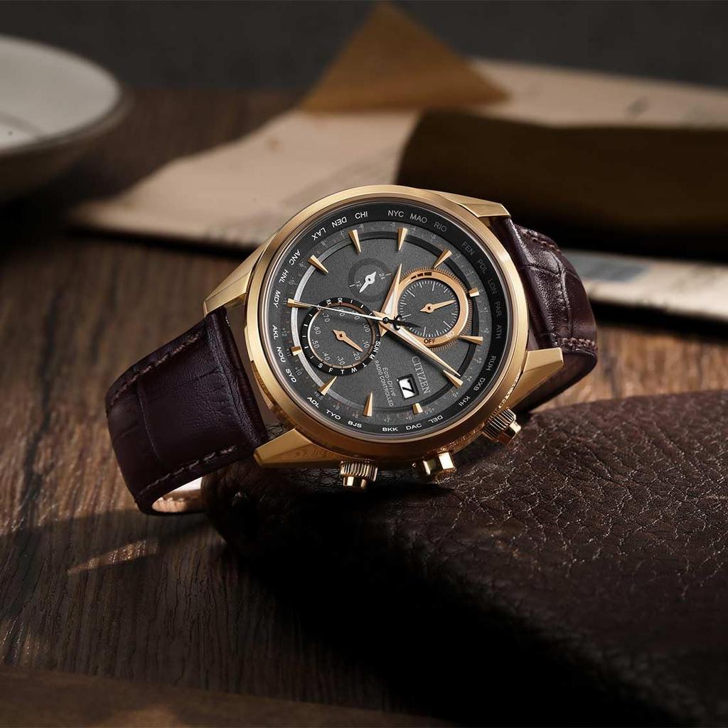 Citizen Chronograph Watch with Leather Strap Brown One Size One Sports Chronograph with Luxurious Men's Eco-Drive AT8263-10H Classic, Brown, Size,