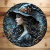 2d Flat 20*20cm, Elegant Wooden Decorative Sign, Classic Style Woodenn Wall Art, Round Floral and Hair Design Plaque, Wall Hanging for Home