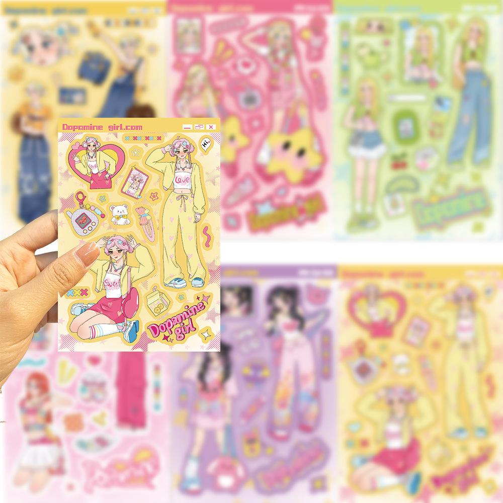 8 Нарядов Дофаминовых Девушек Наклейки Гука Сделай Сам Ручной Аккаунт Маленькая Карточка Украшение Мобильного Чехла Корейский Инс