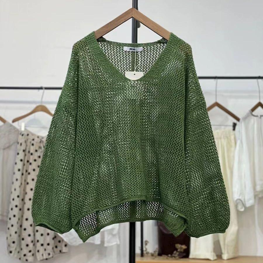 Летняя модная ажурная трикотажная рубашка, универсальная толстовка с капюшоном и V-образным вырезом, ленивый стиль, толстовка с капюшоном