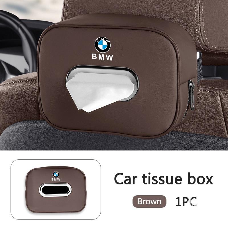 ORWI7 Leather Car Tissue Box Car Seat Back Tissue Paper Organizer Case For BMW E61 E70 E81 E87 E90 E91 X1 X5 X3 1 3 5 6 Series Sticker